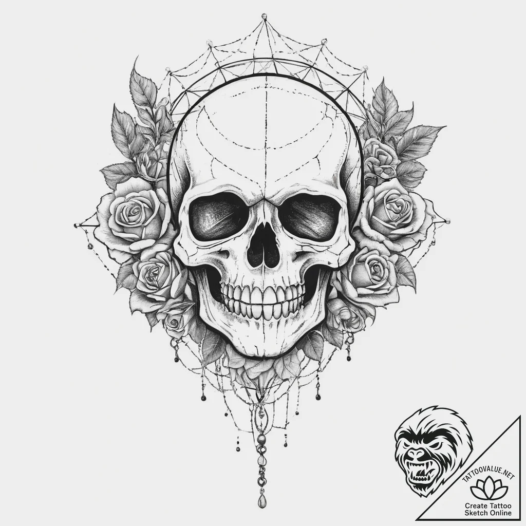 Tattoo sketch узор в виде черепа с паутиной,... - tattoo sketch (№1756315204_0, 27.08.2025 17:20) — tattoovalue.net