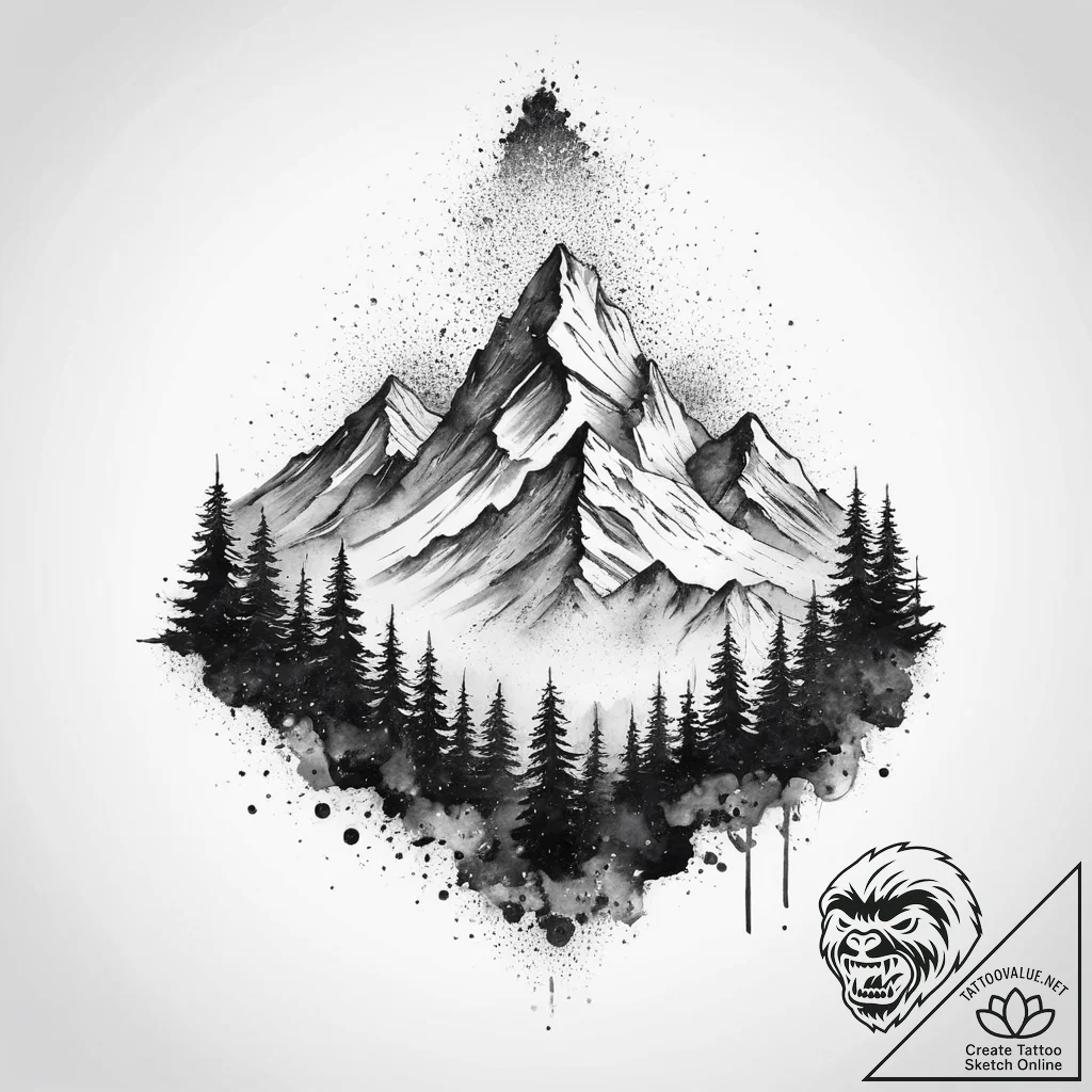 Tattoo sketch mountain, concept art for tatto... - tattoo sketch (№1756316591_0, 27.08.2025 17:43) — tattoovalue.net