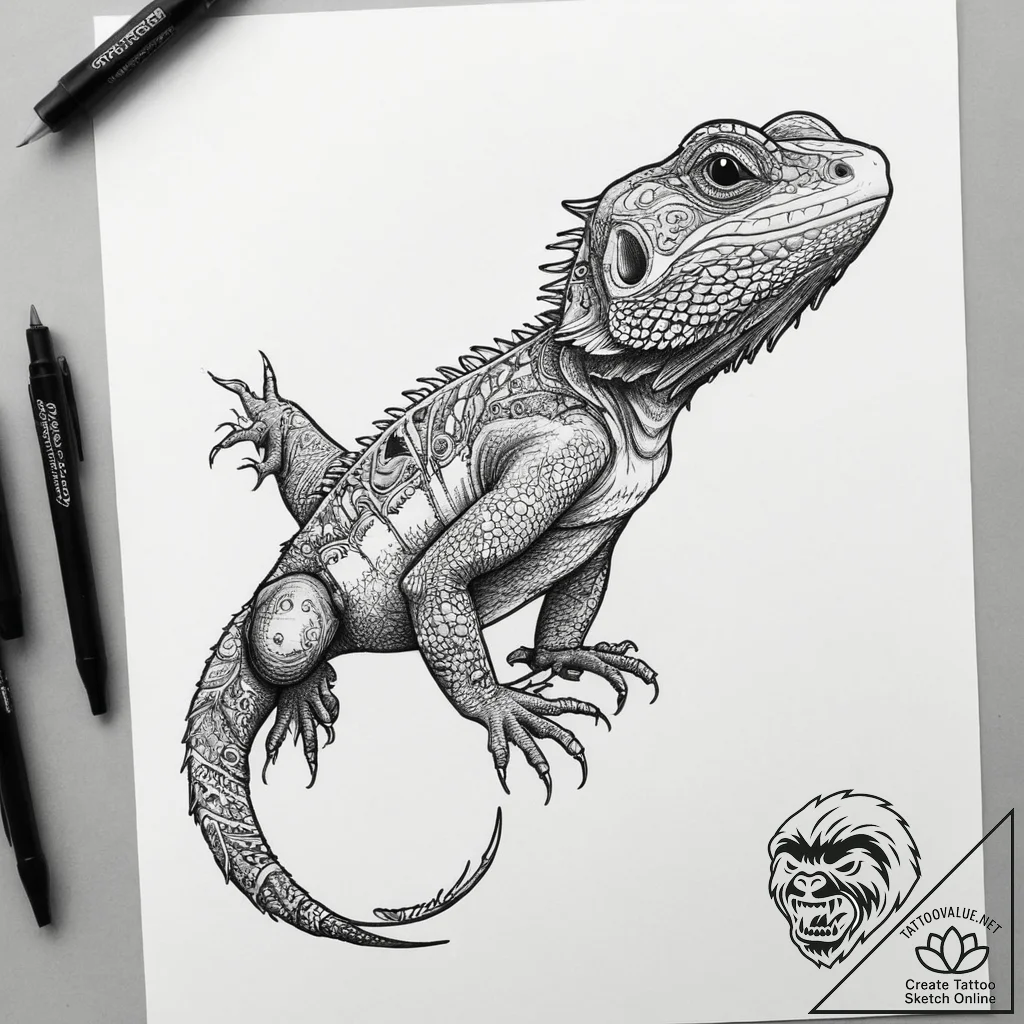 Tattoo sketch bearded dragon, tattoo flash sh... - tattoo sketch (№1756316789_0, 27.08.2025 17:46) — tattoovalue.net