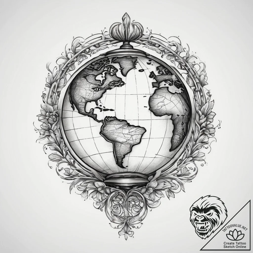Tattoo sketch globe, concept art for tattoo,... - tattoo sketch (№1756317382_0, 27.08.2025 17:56) — tattoovalue.net