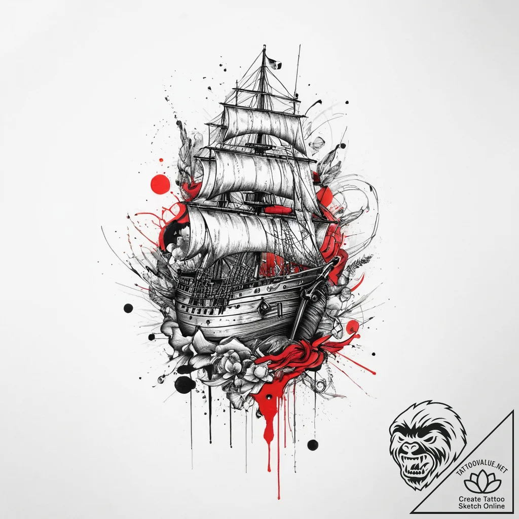 Tattoo sketch ship, tattoo sketch design, tra... - tattoo sketch (№1756317581_0, 27.08.2025 17:59) — tattoovalue.net