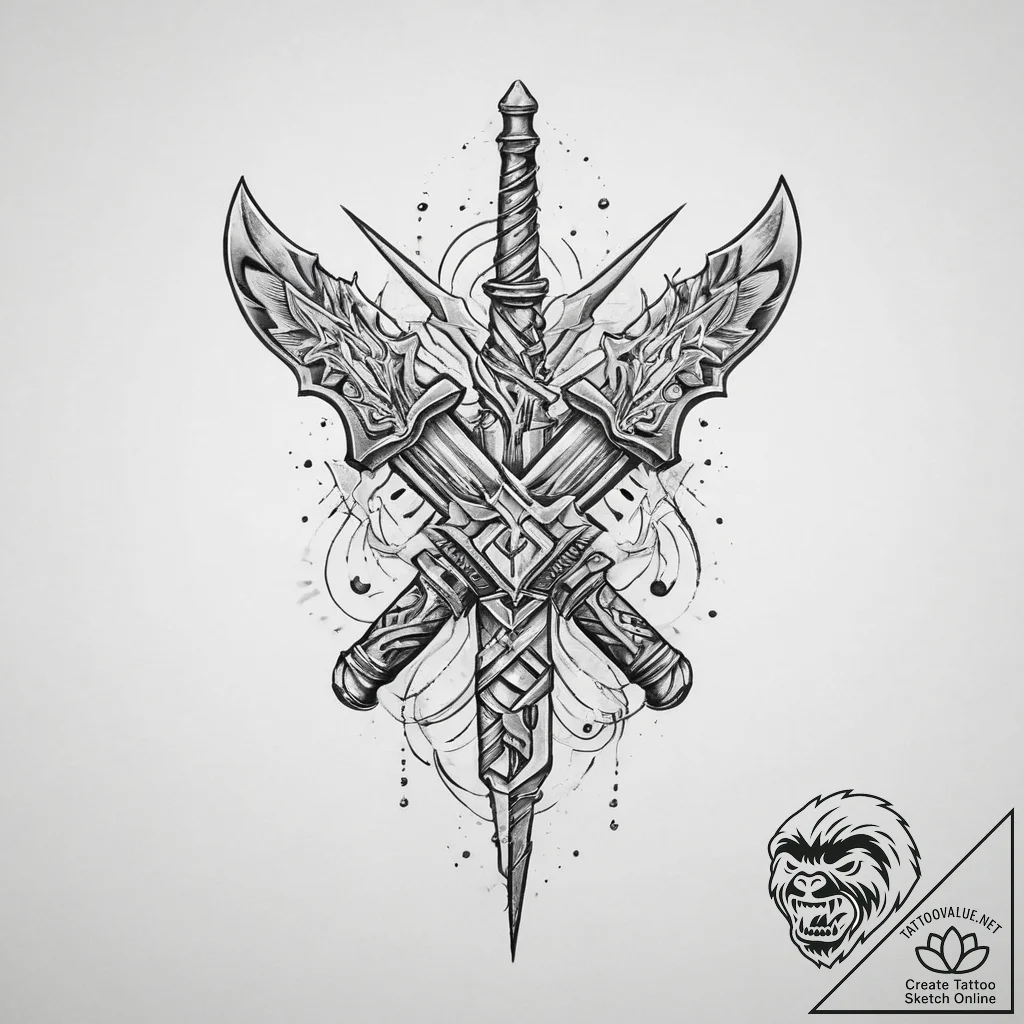 Tattoo sketch weapon, tattoo flash sheet desi... - tattoo sketch (№1756318969_0, 27.08.2025 18:22) — tattoovalue.net