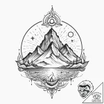 Tattoo sketch cosmic mountain, ink illustrati… – tattoo sketch (№1756320542_0, 27.08.2025 18:49) — tattoovalue.net