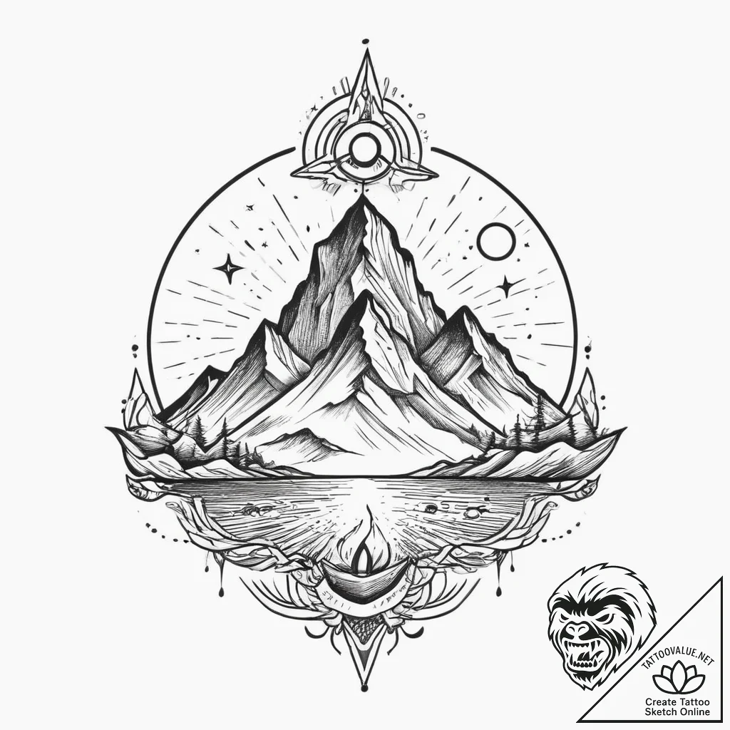 Tattoo sketch cosmic mountain, ink illustrati... - tattoo sketch (№1756320542_0, 27.08.2025 18:49) — tattoovalue.net