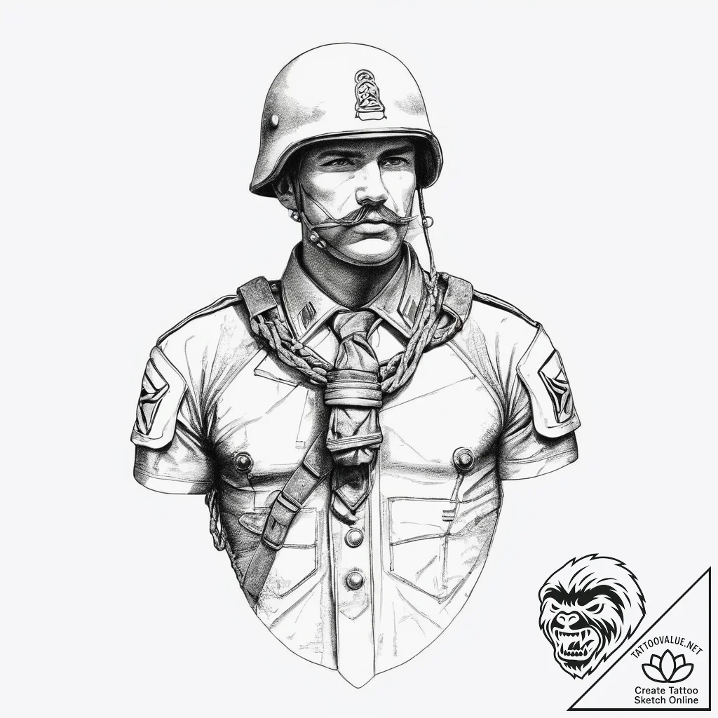 Tattoo sketch soldier with a knot, concept ar... - tattoo sketch (№1756321733_0, 27.08.2025 19:08) — tattoovalue.net