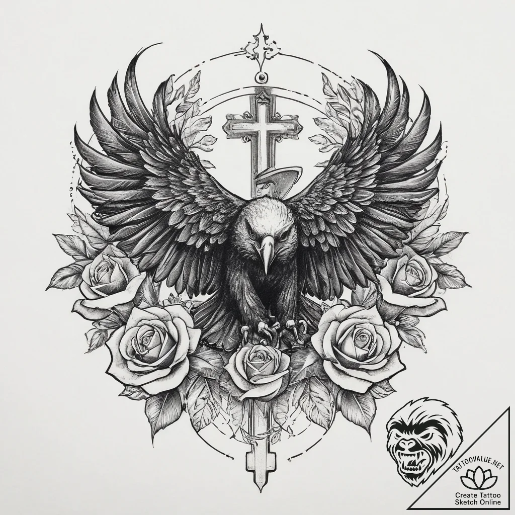 Tattoo sketch golden eagle, tattoo flash shee... - tattoo sketch (№1756322131_0, 27.08.2025 19:15) — tattoovalue.net