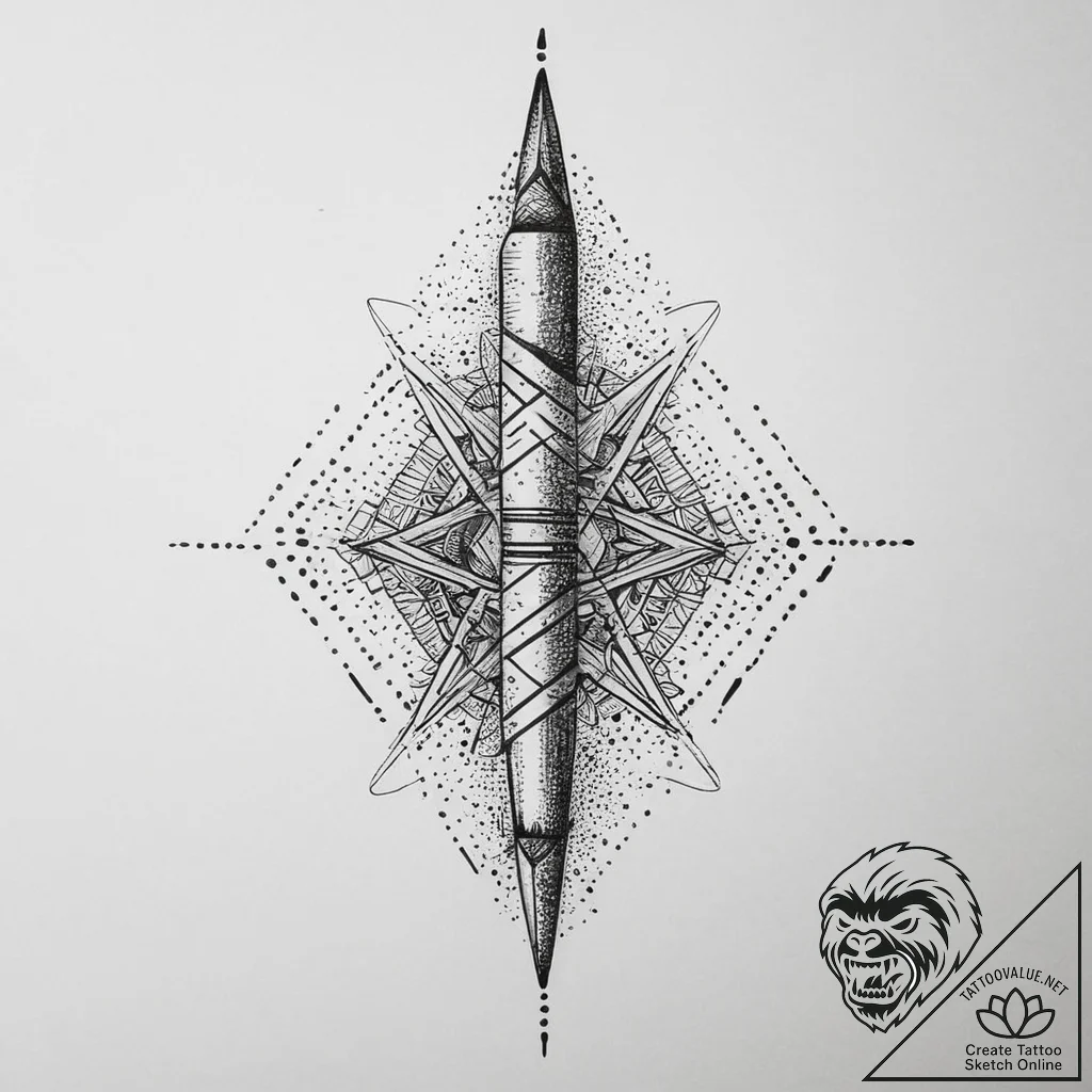 Tattoo sketch paintbrush with a drawing, tatt... - tattoo sketch (№1756322729_0, 27.08.2025 19:25) — tattoovalue.net
