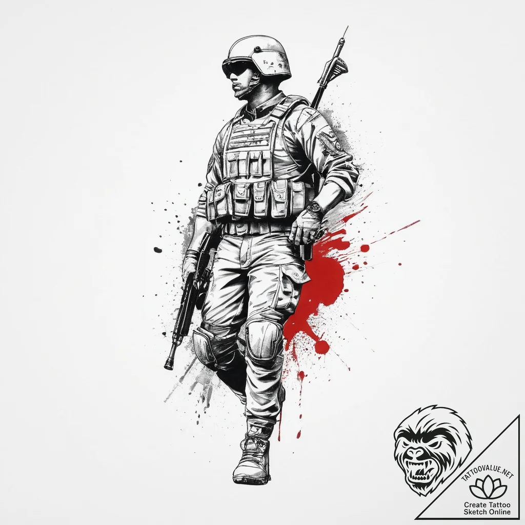 Tattoo sketch soldier with a brush, tattoo li... - tattoo sketch (№1756323333_0, 27.08.2025 19:35) — tattoovalue.net