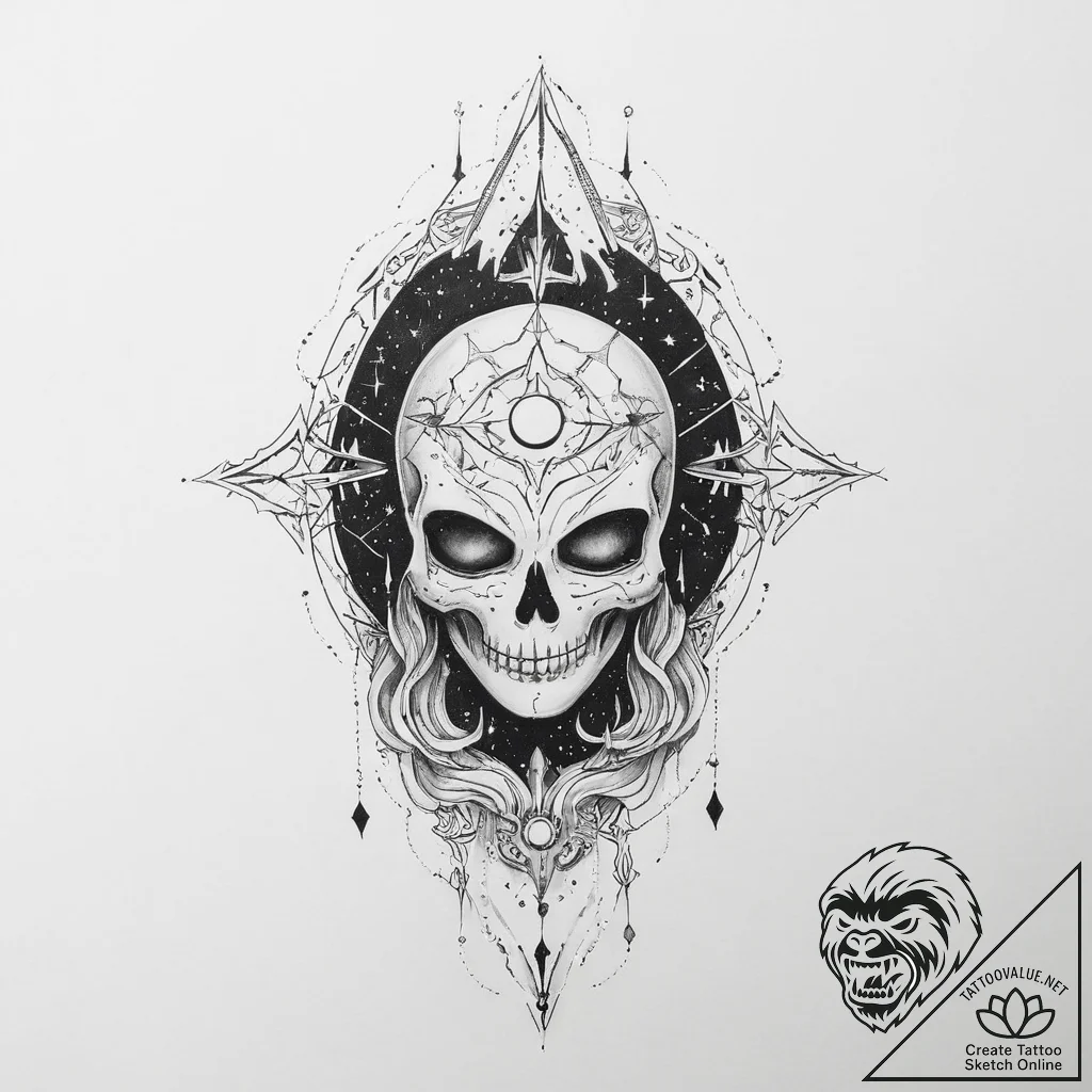 Tattoo sketch cosmic ghost - tattoo sketch (№1756324549_0, 27.08.2025 19:55) — tattoovalue.net