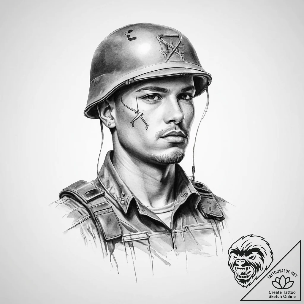 Tattoo sketch soldier with a paper - tattoo sketch (№1756326556_0, 27.08.2025 20:29) — tattoovalue.net