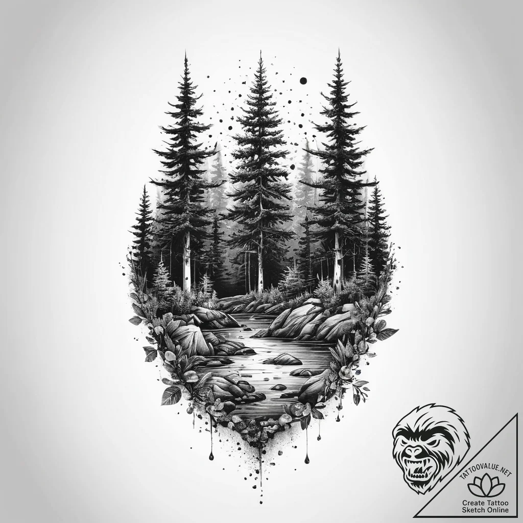 Tattoo sketch magical forest, tattoo line art... - tattoo sketch (№1756328964_0, 27.08.2025 21:09) — tattoovalue.net