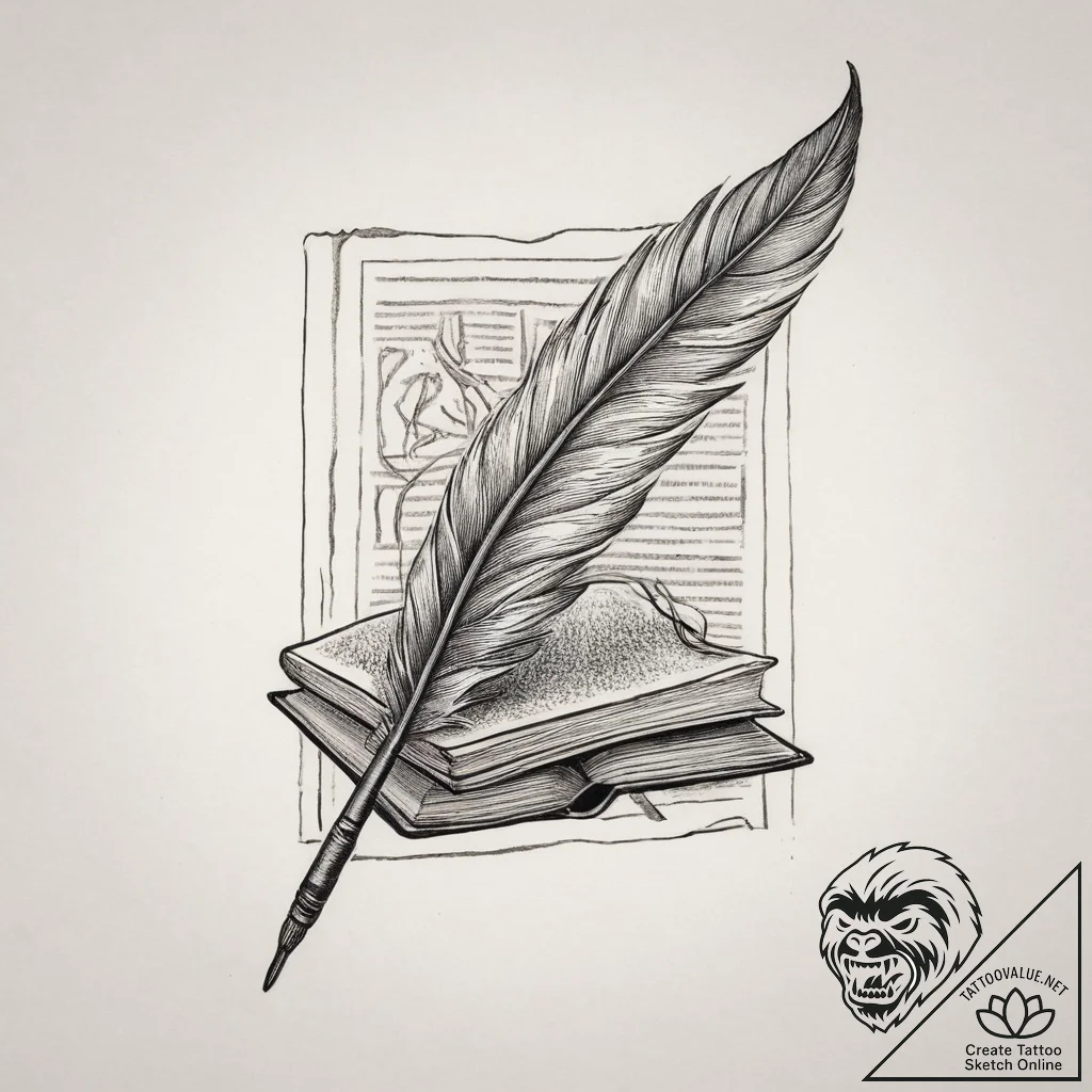 Tattoo sketch old book with a quill, artistic... - tattoo sketch (№1756331373_0, 27.08.2025 21:49) — tattoovalue.net