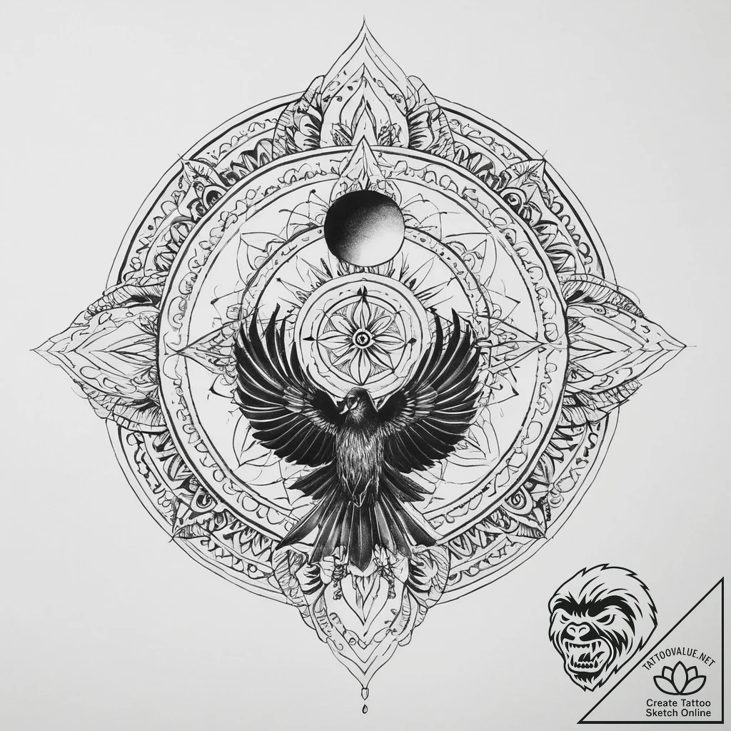 Tattoo sketch hands with a crow, tattoo flash... - tattoo sketch (№1756332577_0, 27.08.2025 22:09) — tattoovalue.net