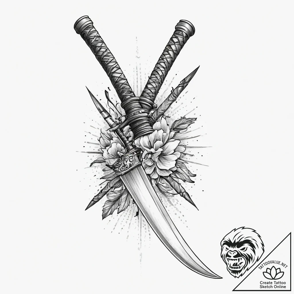 Tattoo sketch катана, ink illustration for ta... - tattoo sketch (№1756333590_0, 27.08.2025 22:26) — tattoovalue.net