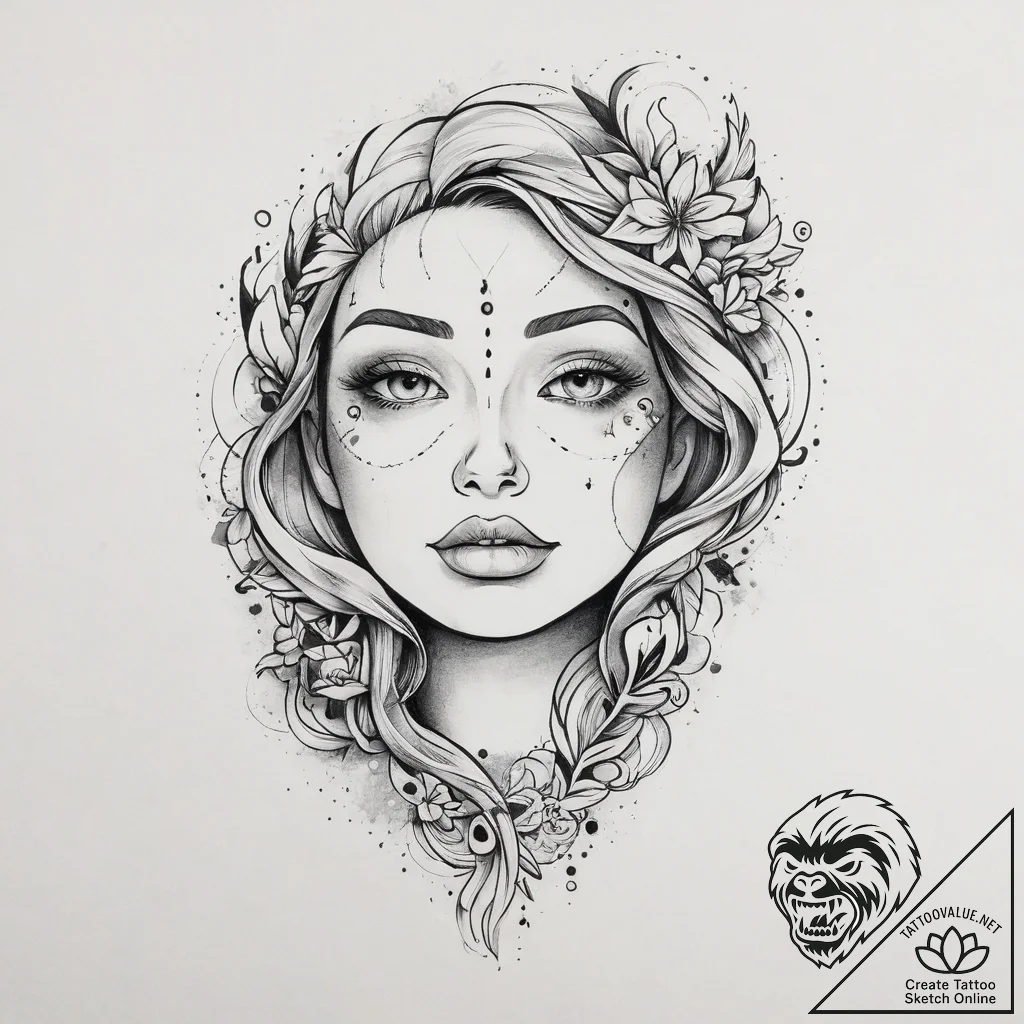 Tattoo sketch face, ink illustration for tatt... - tattoo sketch (№1756333795_0, 27.08.2025 22:29) — tattoovalue.net