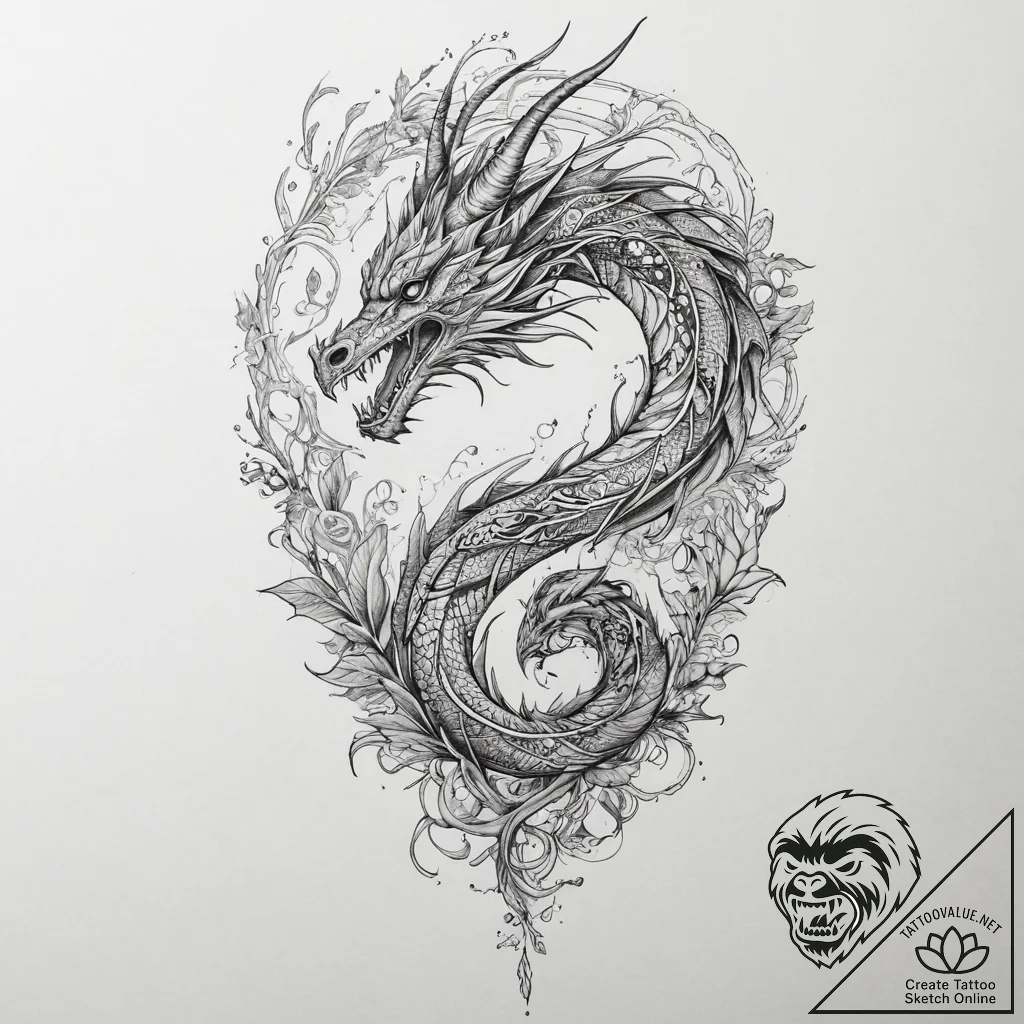 Tattoo sketch forest dragon, tattoo drawing o... - tattoo sketch (№1756334590_0, 27.08.2025 22:43) — tattoovalue.net