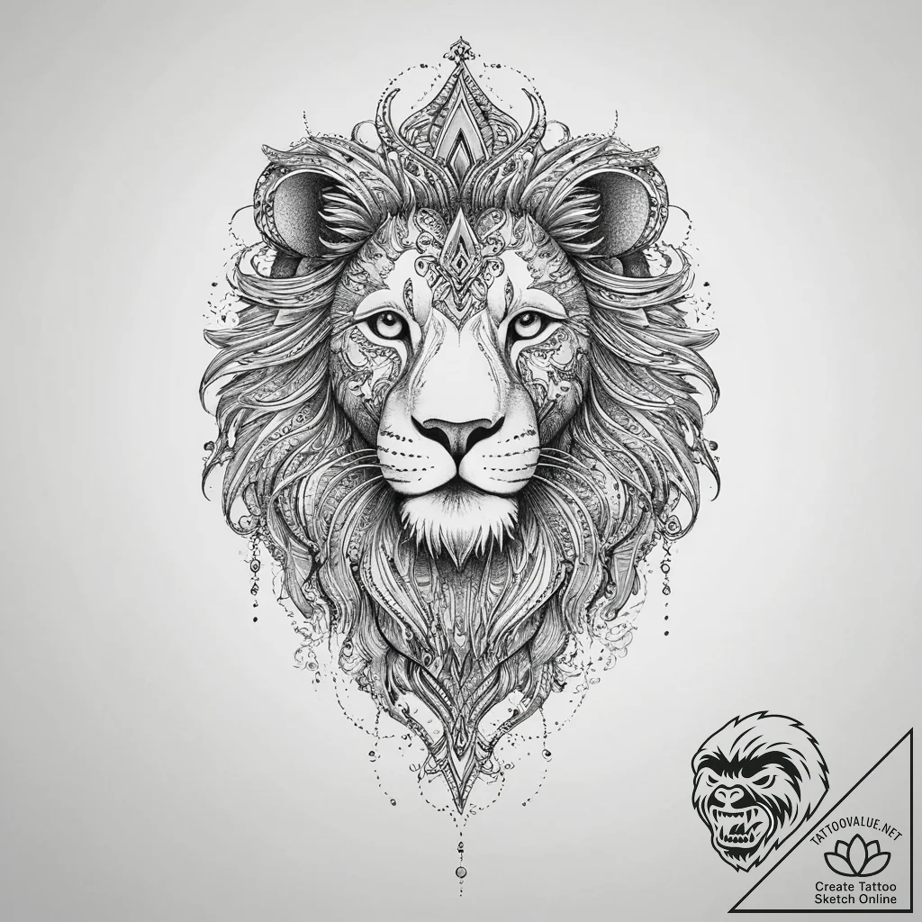 Tattoo sketch cosmic lion, concept art for ta... - tattoo sketch (№1756335385_0, 27.08.2025 22:56) — tattoovalue.net