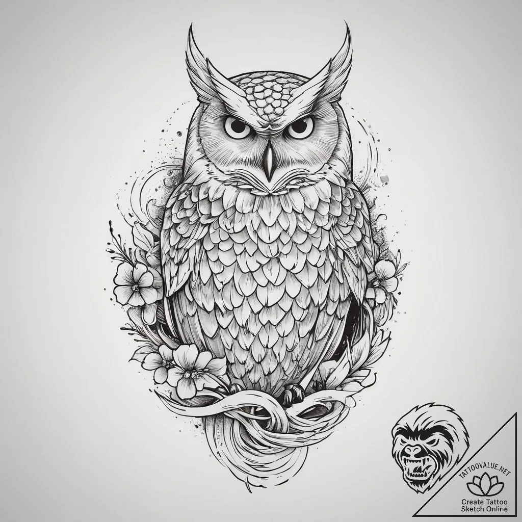 Tattoo sketch snowy owl, tattoo drawing outli... - tattoo sketch (№1756336774_0, 27.08.2025 23:19) — tattoovalue.net