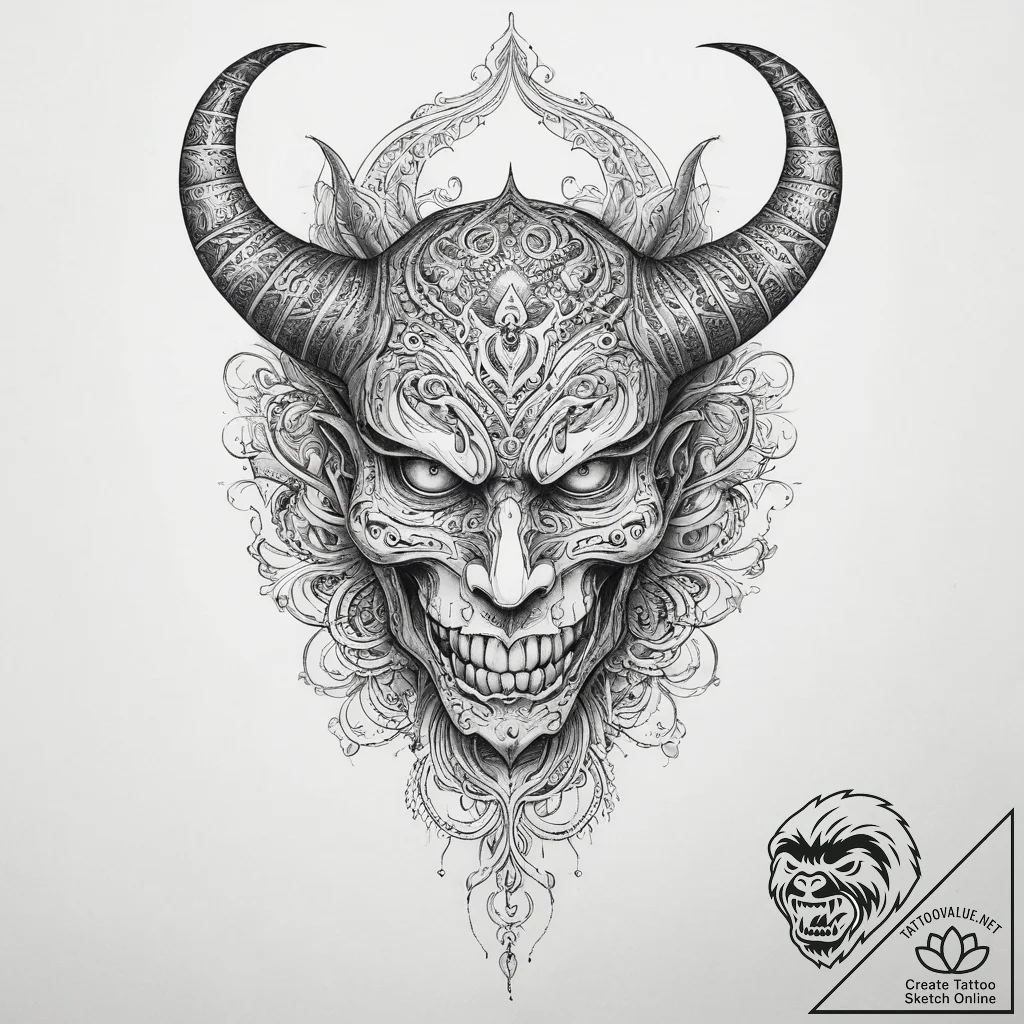 Tattoo sketch узор в виде демона, tattoo line... - tattoo sketch (№1756338363_0, 27.08.2025 23:46) — tattoovalue.net