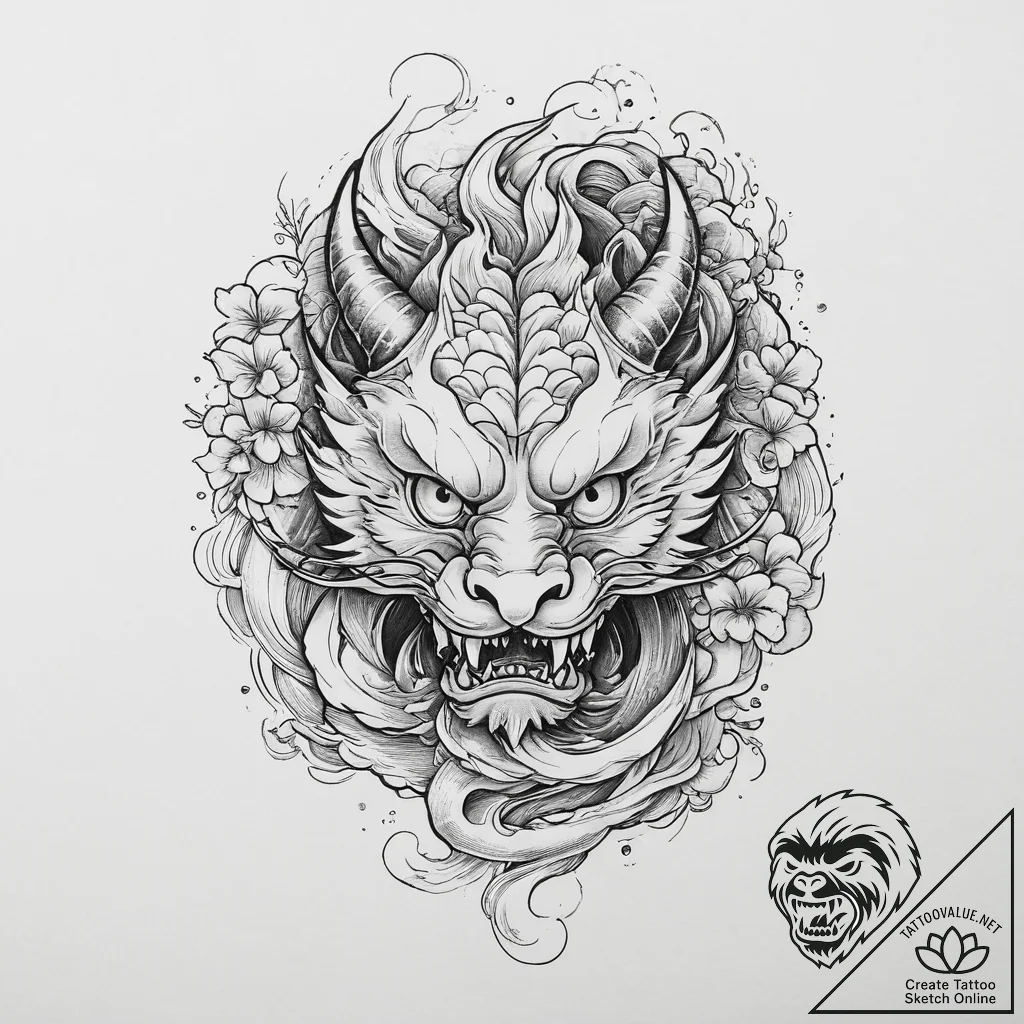 Tattoo sketch chimera head, concept art for t... - tattoo sketch (№1756338759_0, 27.08.2025 23:52) — tattoovalue.net