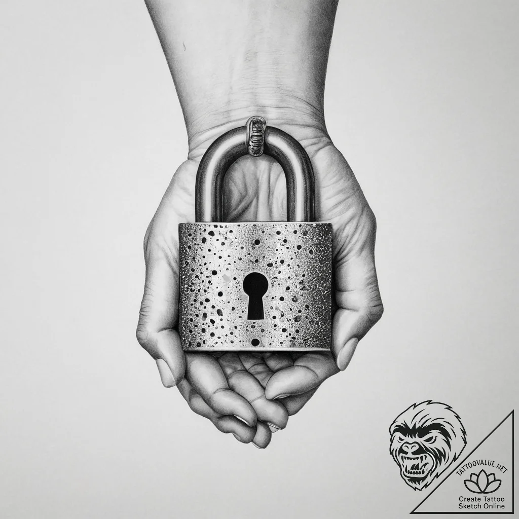 Tattoo hands with a lock, tattoo drawing outl... - tattoo sketch (№1756339362_0, 28.08.2025 00:02) — tattoovalue.net