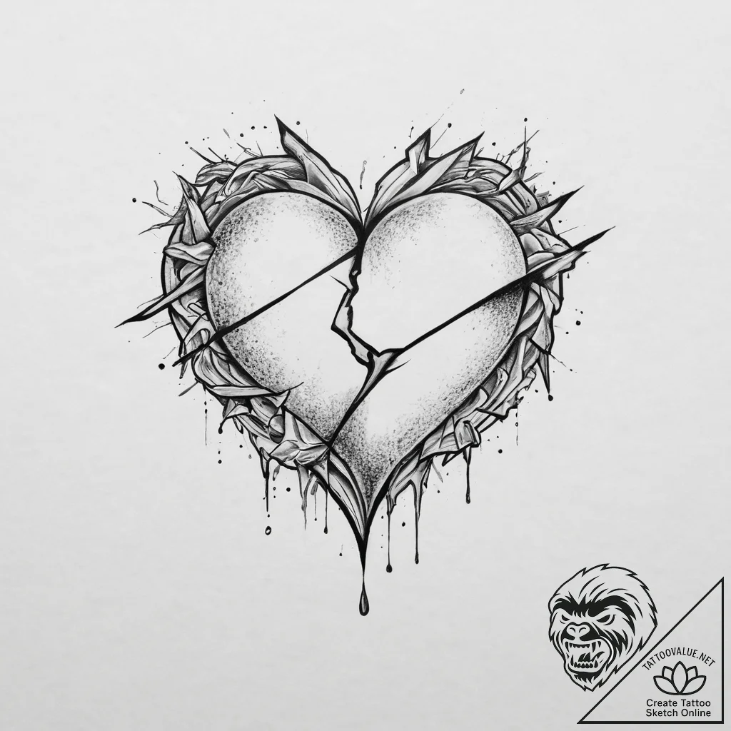 Tattoo sketch broken heart with initials, tat... - tattoo sketch (№1756340758_0, 28.08.2025 00:25) — tattoovalue.net