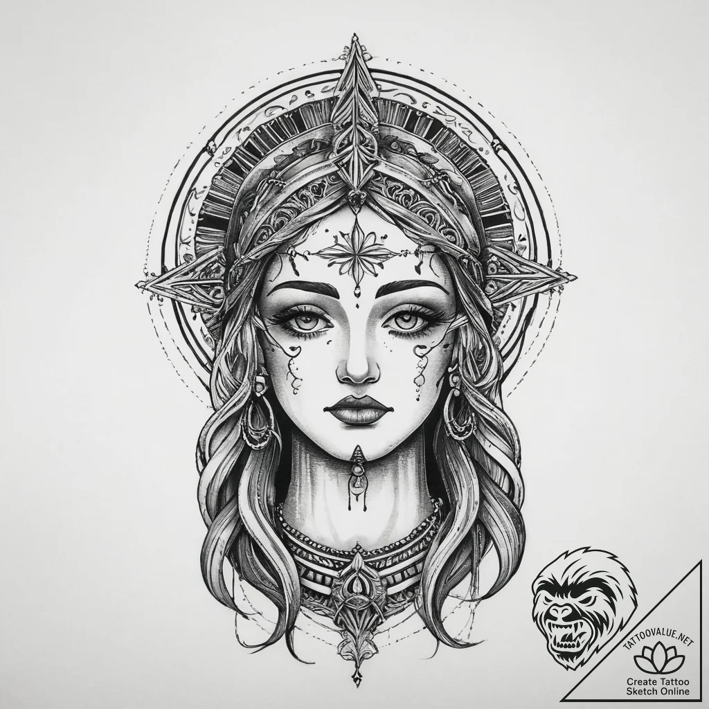 Tattoo sketch holy character, artistic tattoo... - tattoo sketch (№1756343756_0, 28.08.2025 01:15) — tattoovalue.net