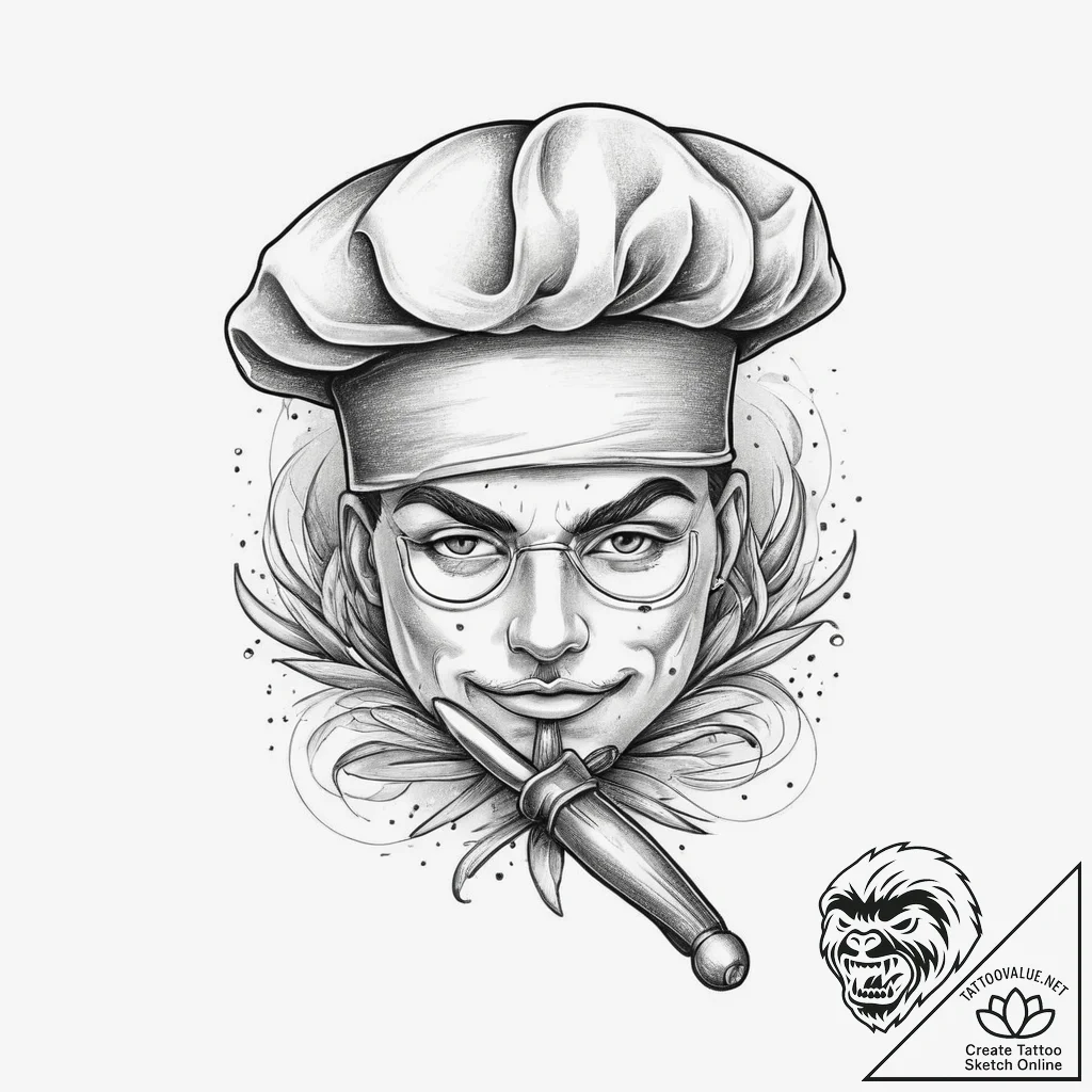 Tattoo sketch baker chef's hat and whisk, con... - tattoo sketch (№1756344163_0, 28.08.2025 01:22) — tattoovalue.net