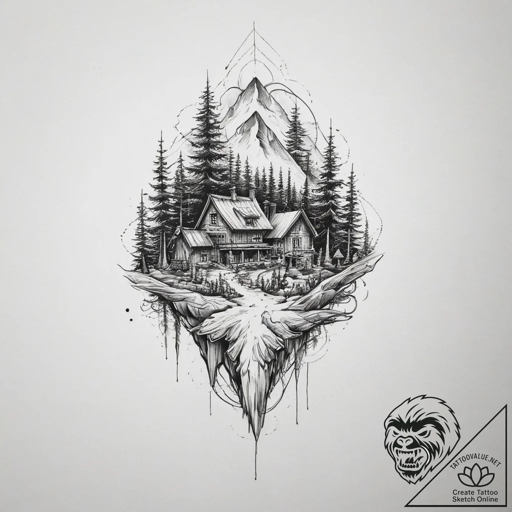 Tattoo sketch village - tattoo sketch (№1756346364_0, 28.08.2025 01:59) — tattoovalue.net