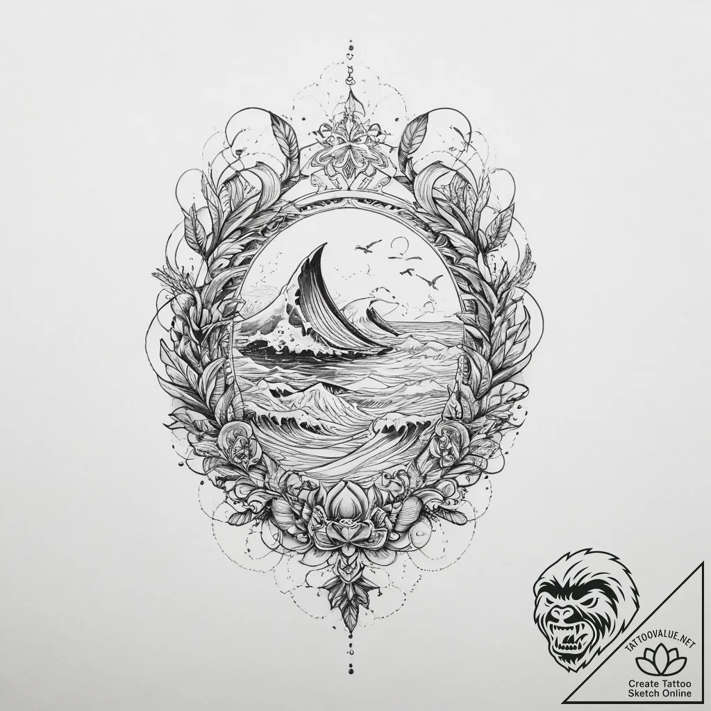Tattoo sketch ocean - tattoo sketch (№1756346962_0, 28.08.2025 02:09) — tattoovalue.net