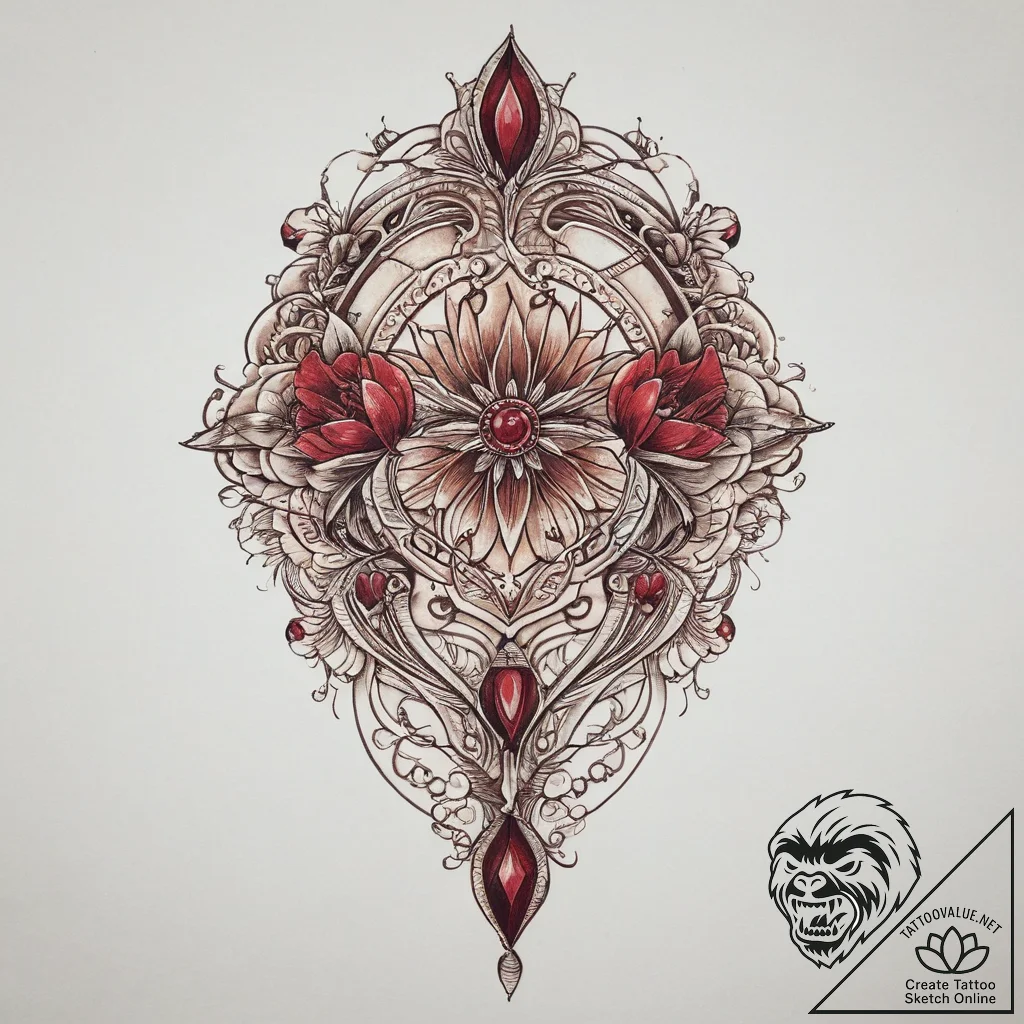 Tattoo sketch ruby, tattoo line art, sepia to... - tattoo sketch (№1756347362_0, 28.08.2025 02:16) — tattoovalue.net