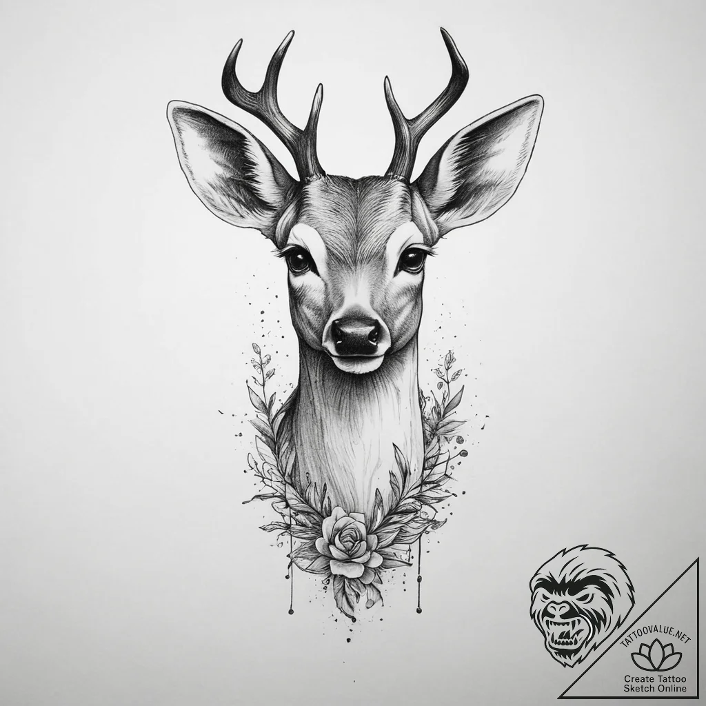 Tattoo sketch graceful fawn tattoo, artistic... - tattoo sketch (№1756348162_0, 28.08.2025 02:29) — tattoovalue.net