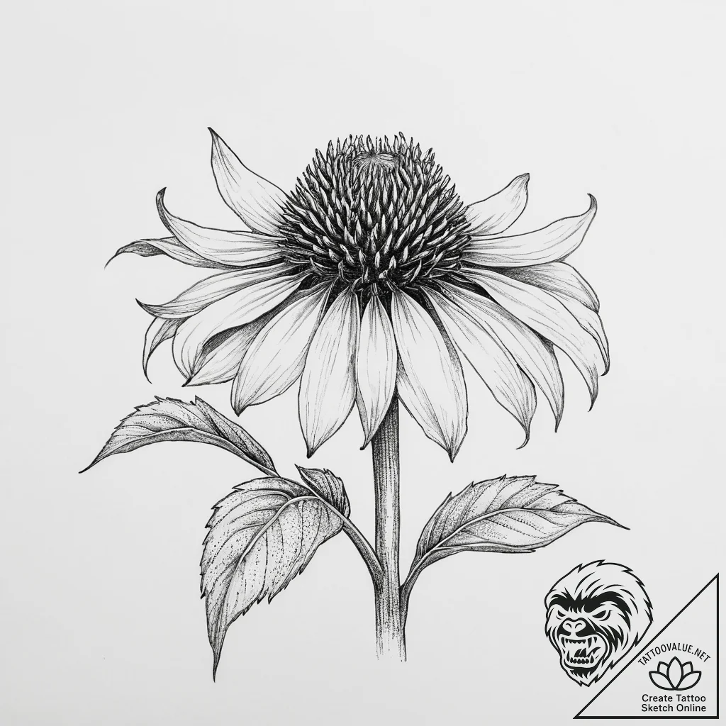 Tattoo sketch echinacea - tattoo sketch (№1756348563_0, 28.08.2025 02:36) — tattoovalue.net
