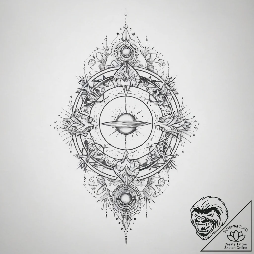 Tattoo sketch cosmic kingdom - tattoo sketch (№1756348760_0, 28.08.2025 02:39) — tattoovalue.net