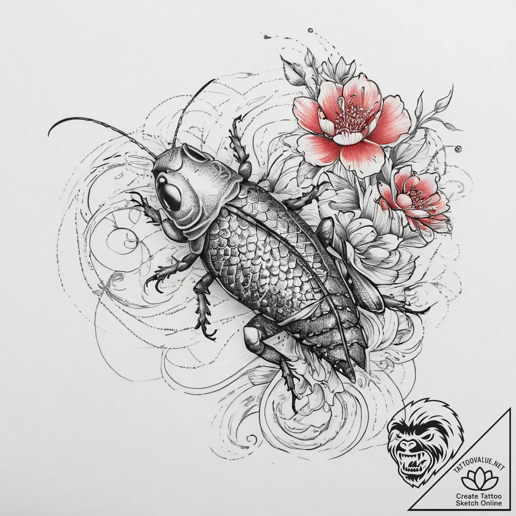 Tattoo sketch cockroach, artistic tattoo sket... - tattoo sketch (№1756348956_0, 28.08.2025 02:42) — tattoovalue.net