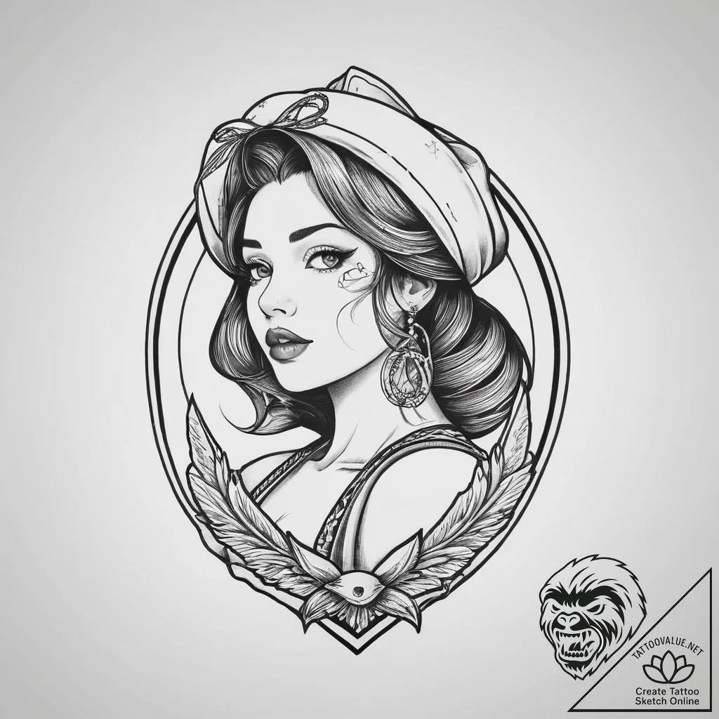 Tattoo sketch pin-up girl, tattoo line art, o... - tattoo sketch (№1756349363_0, 28.08.2025 02:49) — tattoovalue.net