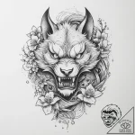 Tattoo sketch werewolf with a flower, concept… – tattoo sketch (№1756350155_0, 28.08.2025 03:02) — tattoovalue.net