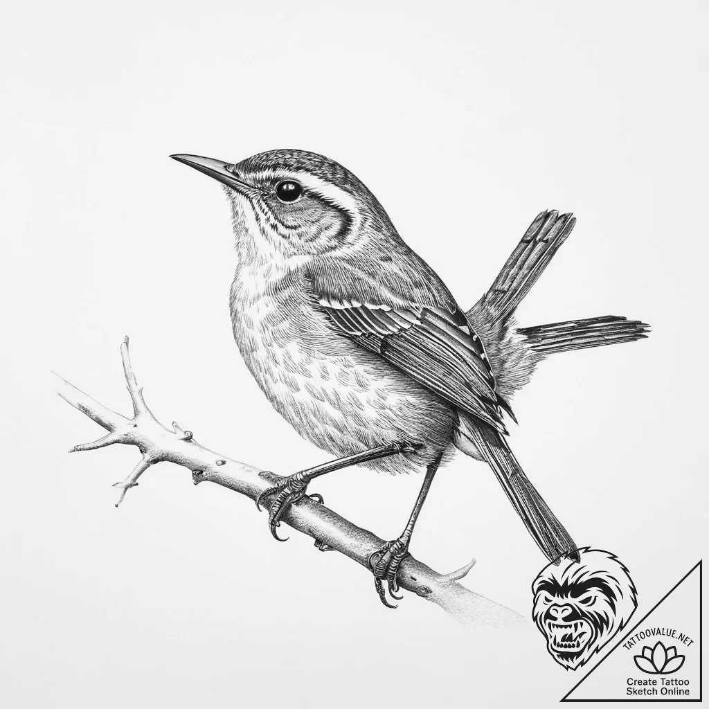 Tattoo sketch winter wren - tattoo sketch (№1756351352_0, 28.08.2025 03:22) — tattoovalue.net