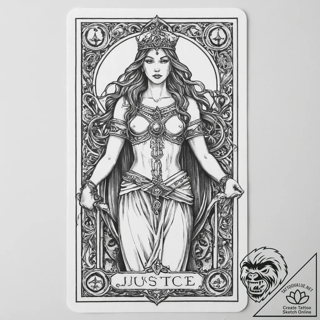 Tattoo sketch tarot card justice - tattoo sketch (№1756351755_0, 28.08.2025 03:29) — tattoovalue.net