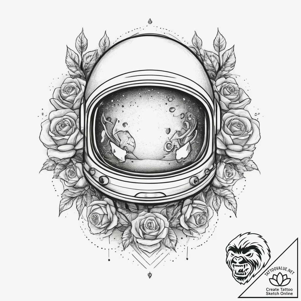 Tattoo sketch astronaut helmet, artistic tatt... - tattoo sketch (№1756351952_0, 28.08.2025 03:32) — tattoovalue.net
