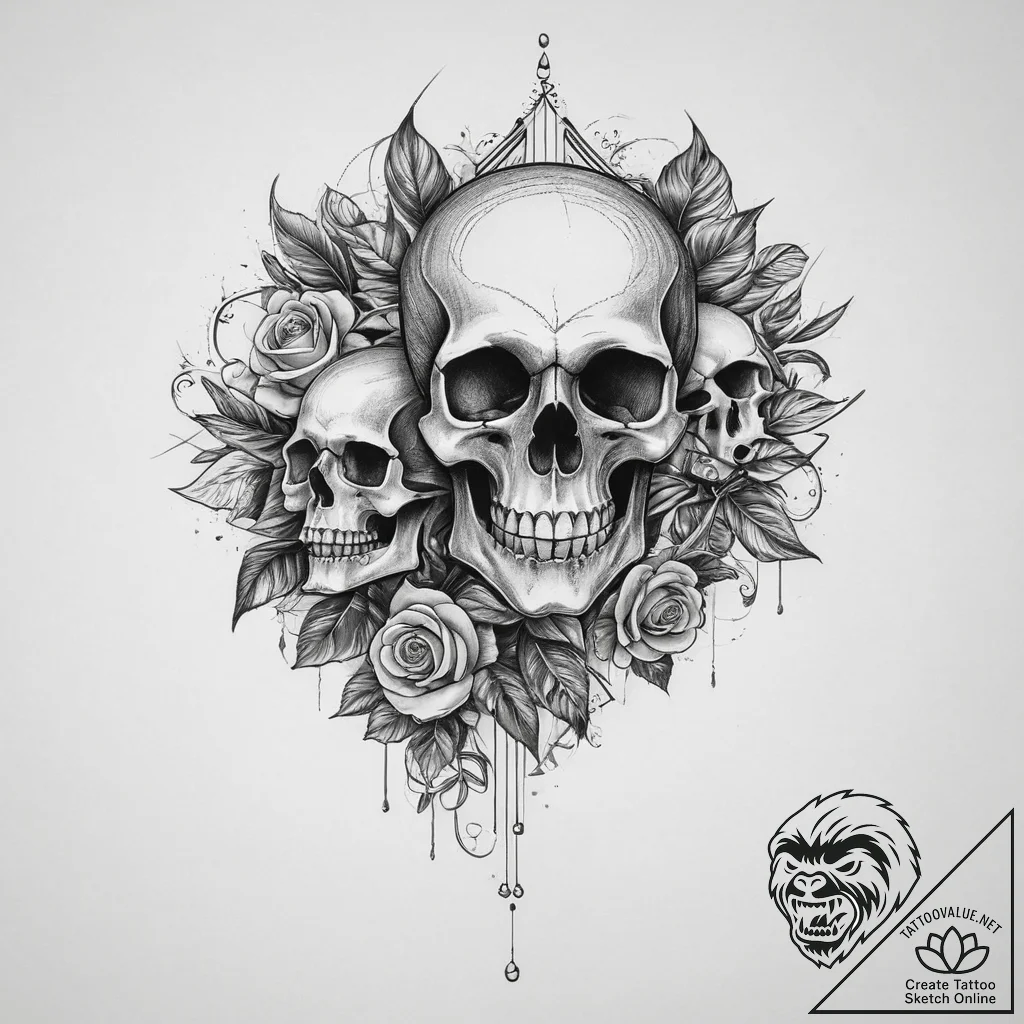 Tattoo sketch череп с иероглифами, tattoo lin... - tattoo sketch (№1756352151_0, 28.08.2025 03:35) — tattoovalue.net