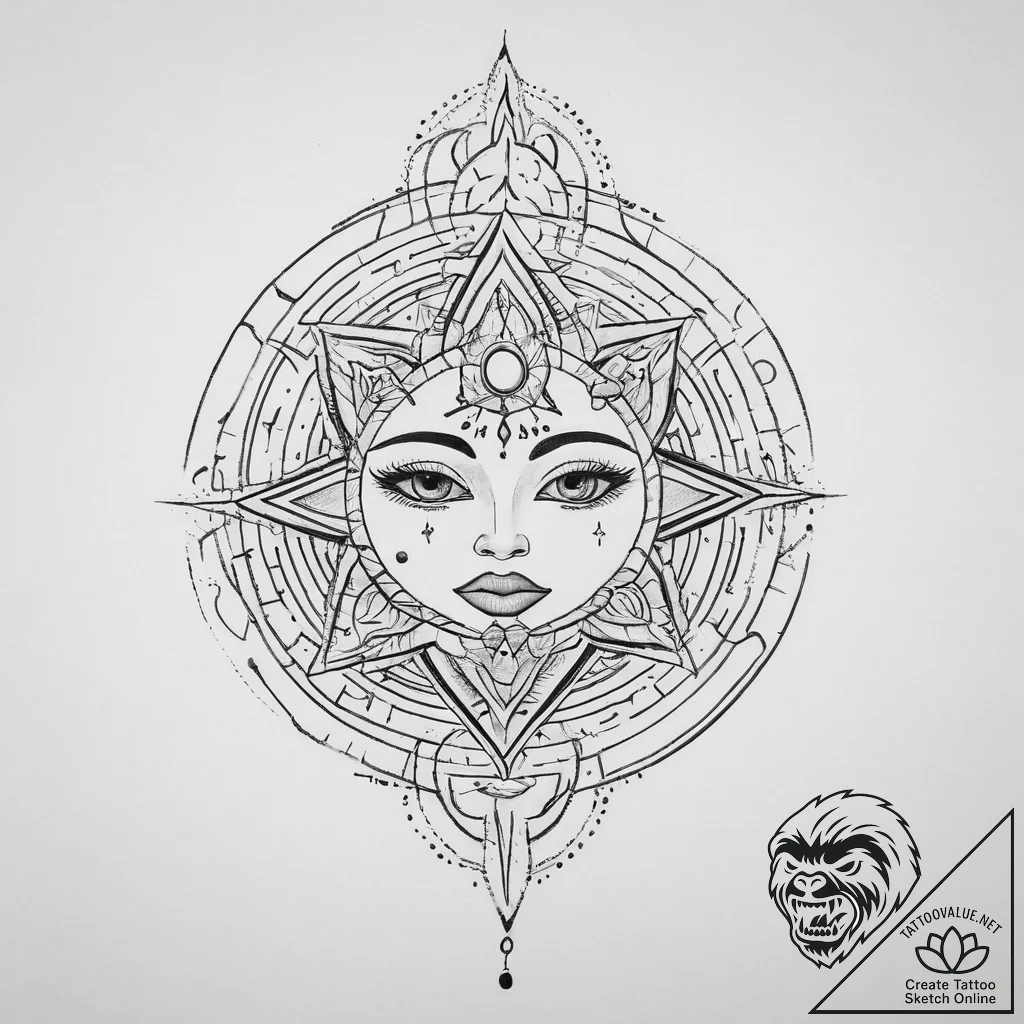 Tattoo sketch cosmic being - tattoo sketch (№1756352548_0, 28.08.2025 03:42) — tattoovalue.net