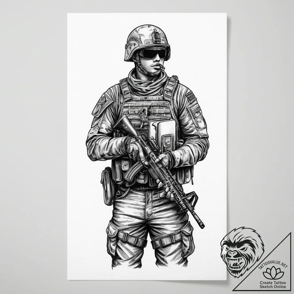 Tattoo sketch soldier with a book, tattoo fla... - tattoo sketch (№1756352949_0, 28.08.2025 03:49) — tattoovalue.net