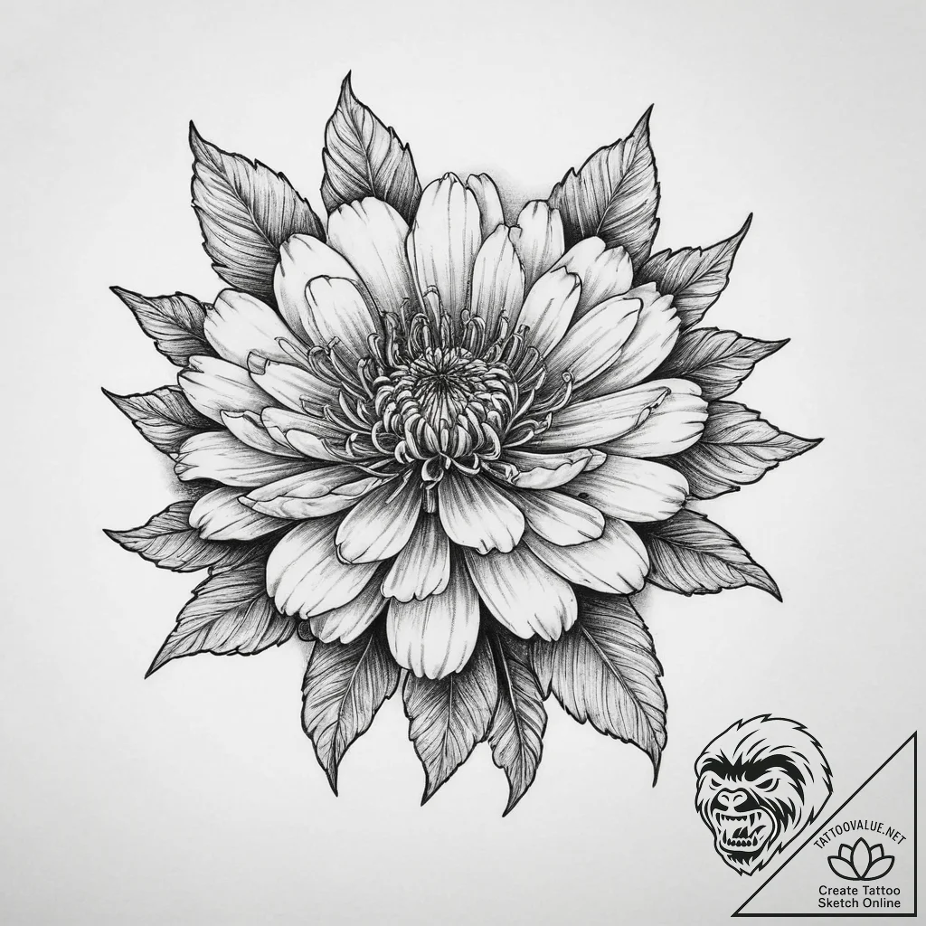 Tattoo sketch marigold - tattoo sketch (№1756353343_0, 28.08.2025 03:55) — tattoovalue.net