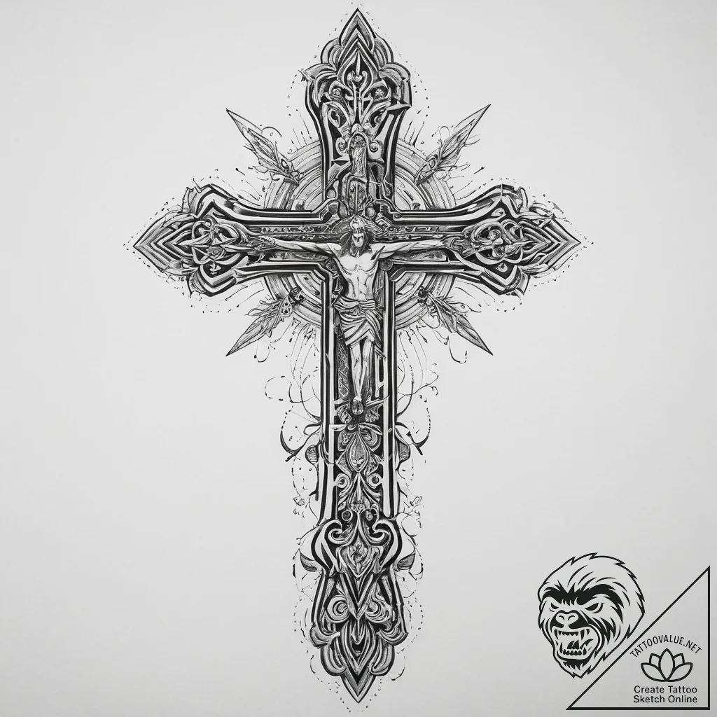 Tattoo sketch blessed protector, tattoo line... - tattoo sketch (№1756355329_0, 28.08.2025 04:28) — tattoovalue.net
