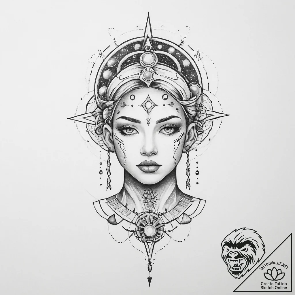 Tattoo sketch cosmic person - tattoo sketch (№1756356123_0, 28.08.2025 04:42) — tattoovalue.net