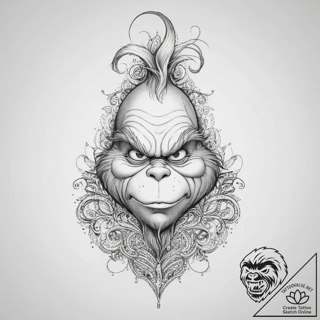 Tattoo sketch the grinch with a tail, tattoo... - tattoo sketch (№1756356323_0, 28.08.2025 04:45) — tattoovalue.net