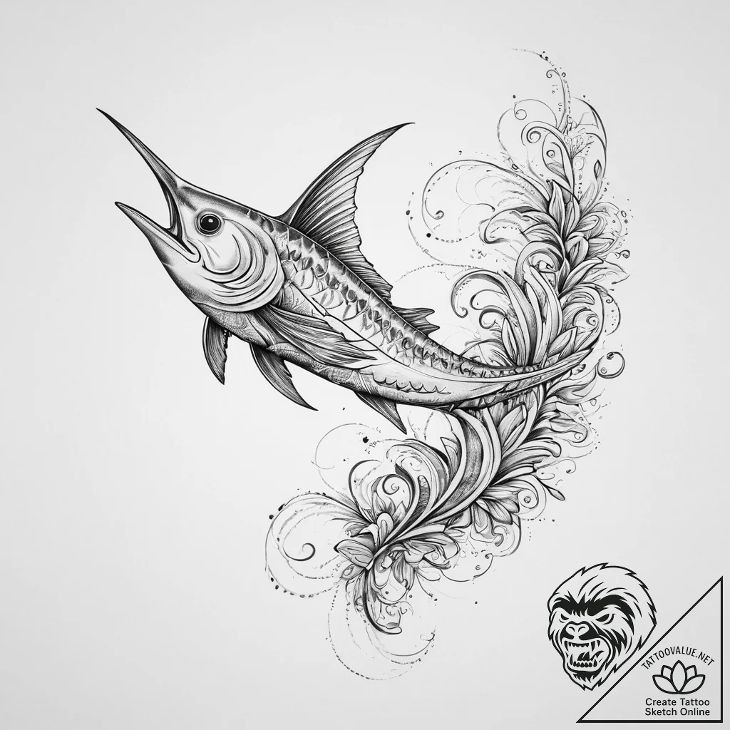 Tattoo sketch swordfish, ink illustration for... - tattoo sketch (№1756357315_0, 28.08.2025 05:01) — tattoovalue.net
