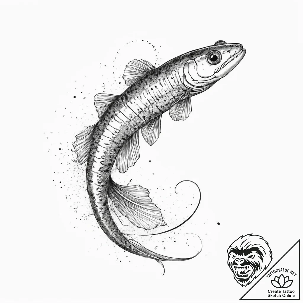 Tattoo sketch eel loach, ink illustration for... - tattoo sketch (№1756357910_0, 28.08.2025 05:11) — tattoovalue.net