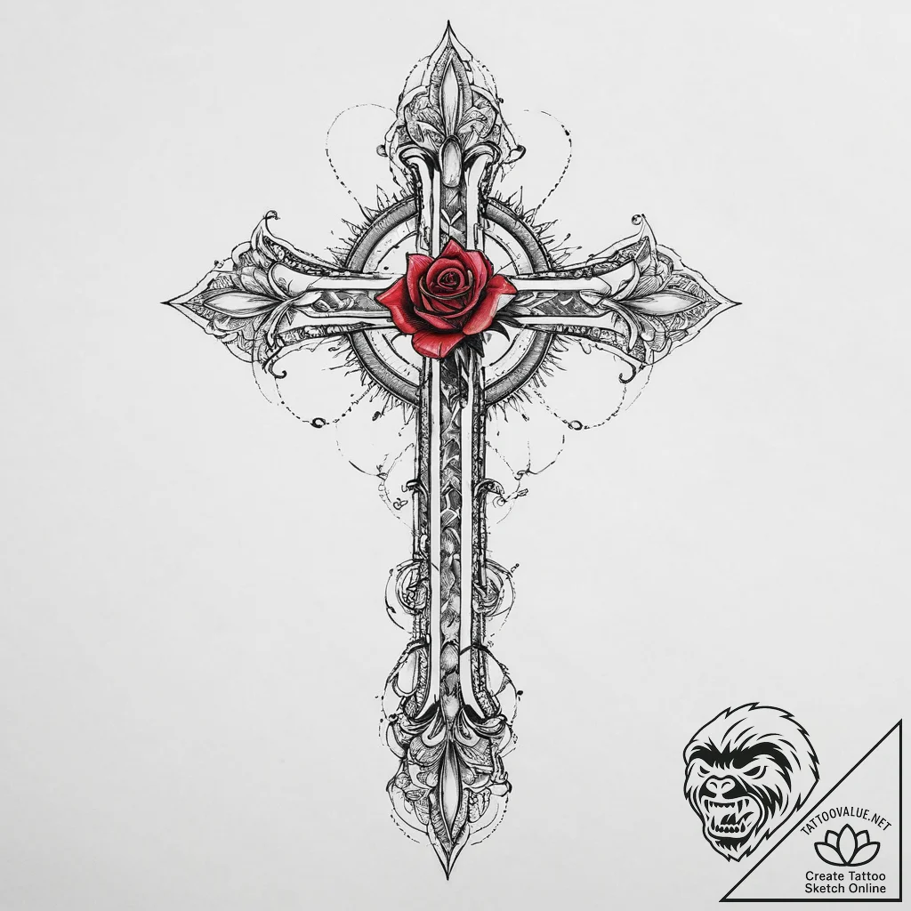 Tattoo sketch gothic роза, tattoo drawing out... - tattoo sketch (№1756358113_0, 28.08.2025 05:15) — tattoovalue.net